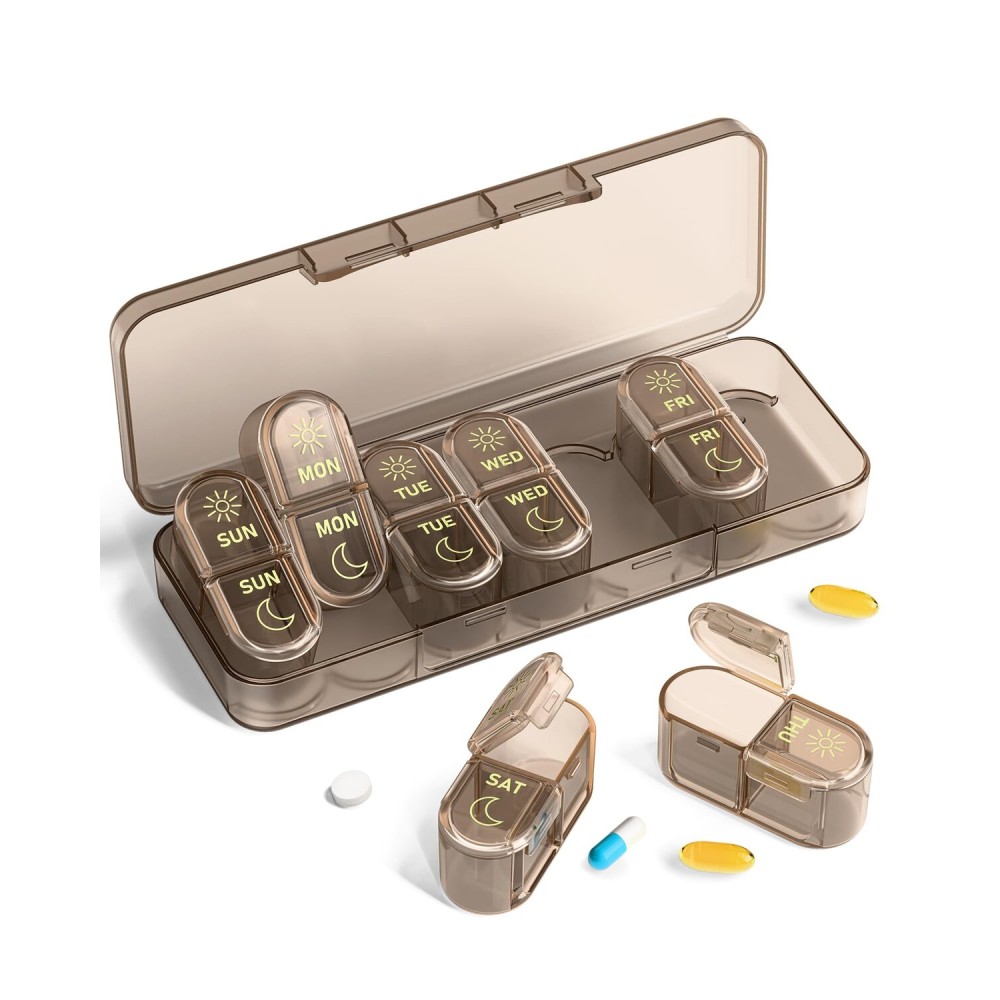 Pillex Weekly Pill Organizer 2 Times a Day, 7-Day AM PM Pill Box, Travel Pill Case, Medicine Pill Organizer for Fish Oils, Vitamins & Supplements