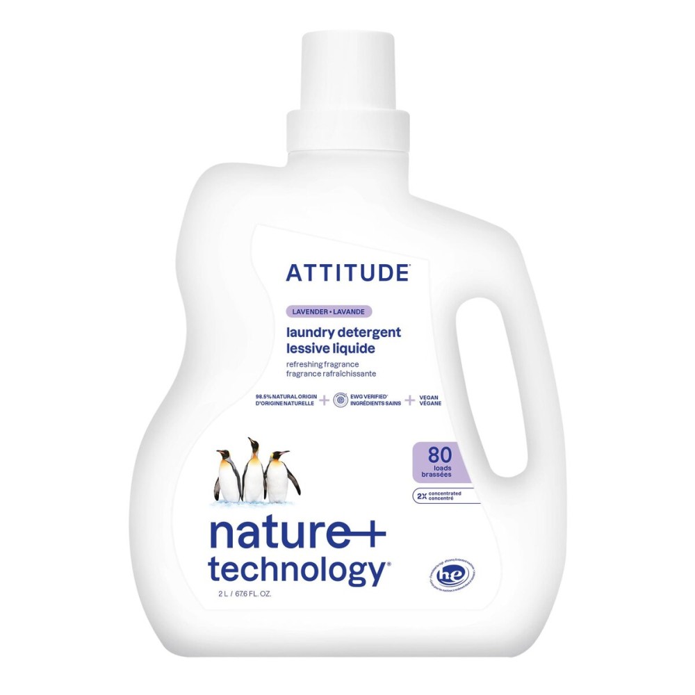 ATTITUDE Liquid Laundry Detergent, EWG Verified, HE Compatible, Plant-Based & Vegan, Natural Laundry Soap, Lavender Scent, 80 Loads, 67.6 Fl Oz