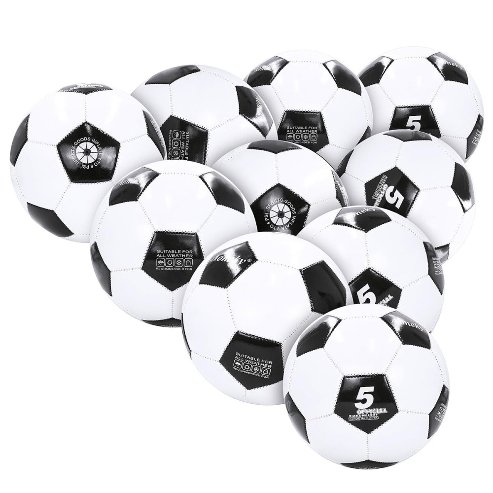 Aoneky Size 5 10-Pack Adult Soccer Ball - Eco-Friendly 2.5mm PVC Leather, Durable Machine-Stitched Design, Ball Pump Included, White/Black
