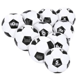 Aoneky Size 5 10-Pack Adult Soccer Ball - Eco-Friendly 2.5mm PVC Leather, Durable Machine-Stitched Design, Ball Pump Included, White/Black
