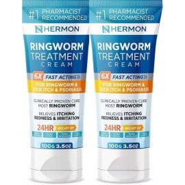 Hermon Powerful Antifungal Ringworm Cream - Effective Treatment for Stubborn Ringworm, Jock Itch, Eczema, Tinea Versicolor, Athlete\'s Foot - for Adults and Kids - 100ml (2 Pack)