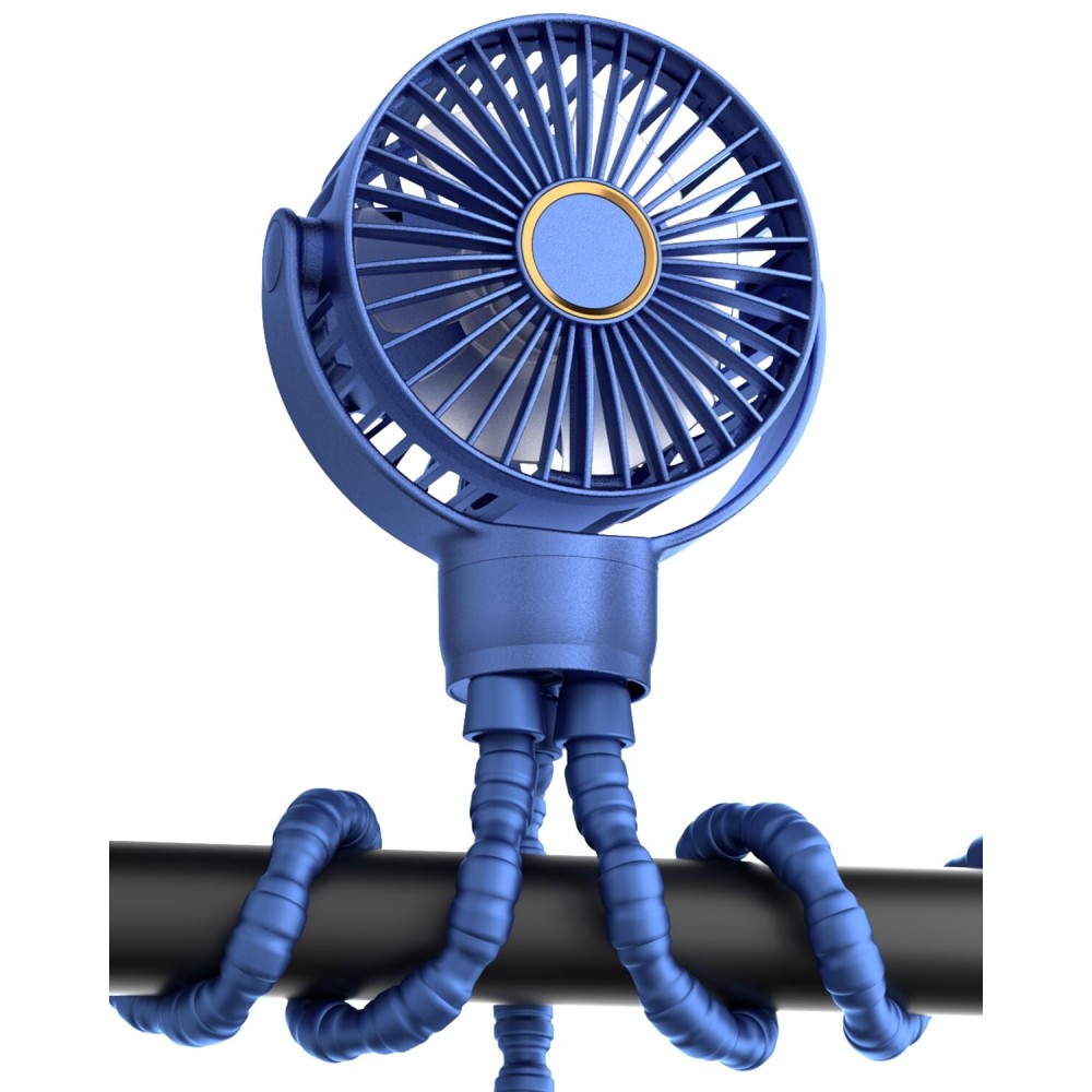 buywoo Portable Stroller Mini Fan, Small Rechargeable Personal Cooler w/ 360 Rotation, 3-Speed, Battery Powered Stroller Accessories, Baby Essentials for Car Seat, Crib, Bike, Treadmill, Denim