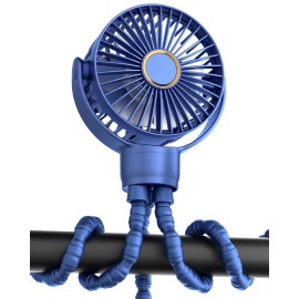 buywoo Portable Stroller Mini Fan, Small Rechargeable Personal Cooler w/ 360 Rotation, 3-Speed, Battery Powered Stroller Accessories, Baby Essentials for Car Seat, Crib, Bike, Treadmill, Denim