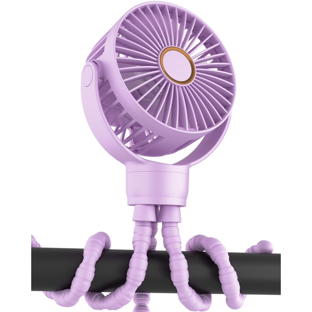 buywoo Portable Stroller Mini Fan, Small Rechargeable Personal Cooler w/ 360 Rotation, 3-Speed, Battery Powered Stroller Accessories, Baby Essentials for Car Seat, Crib, Bike, Treadmill, Plum