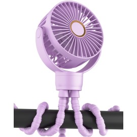 buywoo Portable Stroller Mini Fan, Small Rechargeable Personal Cooler w/ 360 Rotation, 3-Speed, Battery Powered Stroller Accessories, Baby Essentials for Car Seat, Crib, Bike, Treadmill, Plum