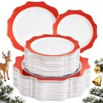 WDF 100PCS Red Plates Disposable - Heavy Duty Christmas Plates 50 Guests Red Plastic Plate for Party/Christmas