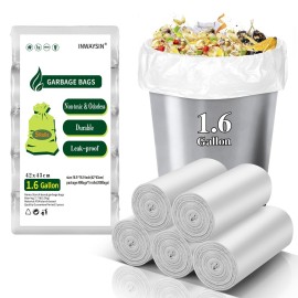 1.6 Gallon Small Biodegradable Trash Bags - Inwaysin Unscented 5 Rolls 200 Count Mini Compostable Bathroom Garbage Bags Tiny Trash Can Liners Strong & Durable for Kitchen, Office, Car