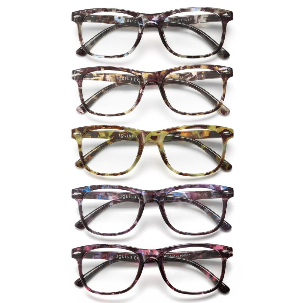 JOLISU Reading Glasses For Women - 5 Pack Stylish Readers For Womens Men Spring Hinge Eyeglasses -Blue Light Blocking Protection Frame (0.50)