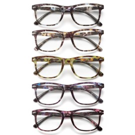 JOLISU Reading Glasses For Women - 5 Pack Stylish Readers For Womens Men Spring Hinge Eyeglasses -Blue Light Blocking Protection Frame (0.50)
