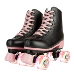 Women\'s Girls High-top Roller Skates with Light Up Wheels,PU Leather Classic Double-Row Roller Derby Skate for Women Men,Indoor Outdoor, Beginner-Black Pink Flash Wheel,38