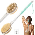 Shower Brush for Massage Dry Brushing: Back Scrubber for Shower with 18.1 in Anti Slip Long Handle - Bath Body Brush for Lymphatic Drainage Exfoliator Improving Skin Health for Women Men Elderly Green