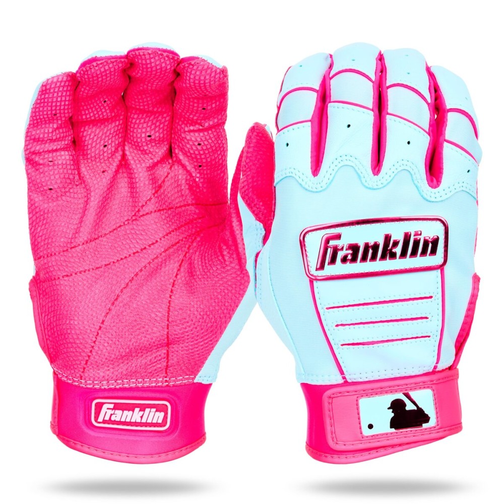 Franklin Sports MLB Baseball Batting Gloves - CFX Pro Adult + Youth Batting Gloves Pair - Baseball + Softball Gear - Premium Pro-Quality Leather - Pink/Carolina Blue - Adult Small
