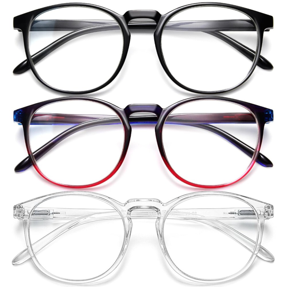 IBOANN Chic & Comfy Blue Light Glasses for Women - 3-Pack Round Frames, Screen-Ready Style with UV Protection Coating