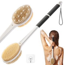 Shower Brush for Massage Dry Brushing: Back Scrubber for Shower with 18.1 in Anti Slip Long Handle - Bath Body Brush for Lymphatic Drainage Exfoliator Improving Skin Health for Women Men Elderly Black
