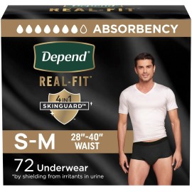 Depend Real Fit Adult Diapers, Incontinence Underwear for Men, Disposable, Maximum Absorbency, Small/Medium, Black, 72 Count, Packaging May Vary