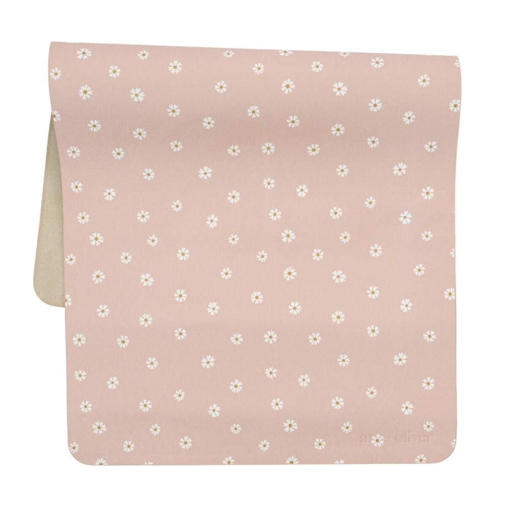 Ava + Oliver Vegan Leather Baby Changing Mat (16 X 30 in) - Multipurpose Wipeable and Portable Diaper Changing Pad - Foldable for Travel (Pink Daisies)