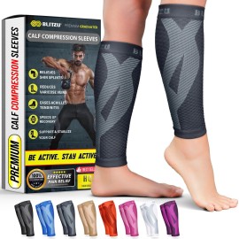BLITZU Calf Compression Sleeves for Men and Women. Footless Compression Socks Support for Varicose Vein, Nursing, Running. Leg Sleeve Brace for Shin Splints, Pain Relief & Reduces Swelling Gray 3XL
