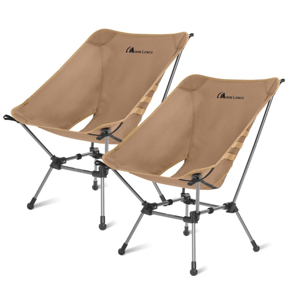 MOON LENCE Camping Chair Plus, Upgraded Comfort & Size, Still Compact and Lightweight, Folding Portable Chair for Backpacking & Hiking, 400Lbs Capacity, Gen 3 Plus (Khaki 2 Pack (Plus))