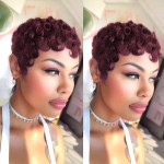 QiaQiaRing Pixie Cut Curly Human Hair Wigs for Black Women Dark 99J Lightwight Wig for Summer Wig Short Layered Curly Wigs With Bangs Guleless Brazilian Virgin Curly Human Hair