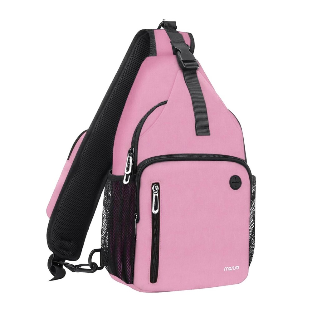 MOSISO Sling Backpack Bag, Crossbody Shoulder Bag Travel Hiking Daypack Chest Bag with Front Square Pocket&USB Charging Port, Dusty Pink