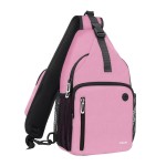 MOSISO Sling Backpack Bag, Crossbody Shoulder Bag Travel Hiking Daypack Chest Bag with Front Square Pocket&USB Charging Port, Dusty Pink