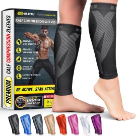 BLITZU Calf Compression Sleeves for Men and Women. Footless Compression Socks Support for Varicose Vein, Nursing, Running. Leg Sleeve Brace for Shin Splints, Pain Relief, Reduces Swelling Black 3XL