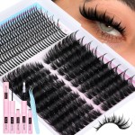Lash Clusters Kit with Spiky Lashes Clusters 100D Volume Cluster Eyelash Extensions Kit 304pcs 13-21mm Spikes Individual Eyelashes Wispy Salon Look DIY Lash Extension Kit by TOOCHUNAG