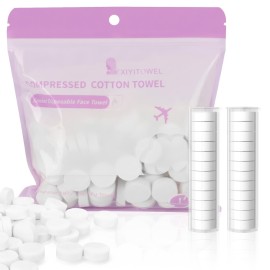 Classycoo Compressed Towel 120 PCS with 2 Carrying Cases,Disposable Mini Tablets Portable Face Towel Cotton Coin Tissue for Travel, Camping, Hiking, Sport, Home Hand Wipes, Outdoor Activities (Purple)