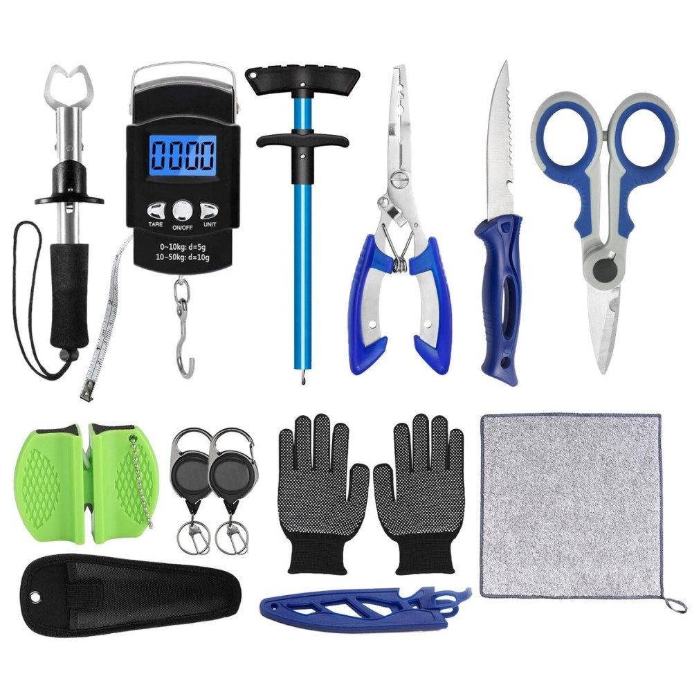 XBLACK Fishing Tool Kit Fishing Pliers Fish Gripper Fishing Scale Fish Grip Tools Set Saltwater Resistant Fishing Gear (10 Piece Set - A)