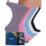 Pembrook Ribbed Knit Bamboo Viscose Diabetic Socks for Women - 6 Pairs | Crew Neuropathy Socks | Black, White, Pink, Lavender, Turquoise, Purple | (GP) 6P