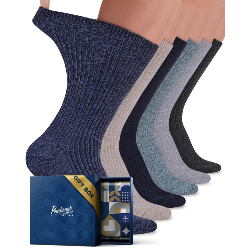 Pembrook Ribbed Knit Bamboo Viscose Diabetic Socks for Women - 6 Pairs | Crew Neuropathy Socks | Dark Gray, Gray, Blue, Tan, Navy, Aqua | (GP) 6P