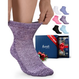 Pembrook Ankle Socks for Men & Women | 6 Pairs - Gift Box | Black, White, Blue, Light Blue, Pink, Purple | Diabetic & Neuropathy Socks for Men 9-12 (GP) 6P