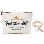 Funny Inspirational Makeup Bag for Women Lady Bestie, Large Capacity Makeup Pouch Travel Organizer Toiletry Cosmetic Bag, Silicone Beaded Bracelet Keychain with Tassel, Gifts for Women, Beige