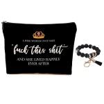 Funny Inspirational Makeup Bag for Women Lady Bestie, Large Capacity Makeup Pouch Travel Organizer Toiletry Cosmetic Bag, Silicone Beaded Bracelet Keychain with Tassel, Gifts for Women, Black