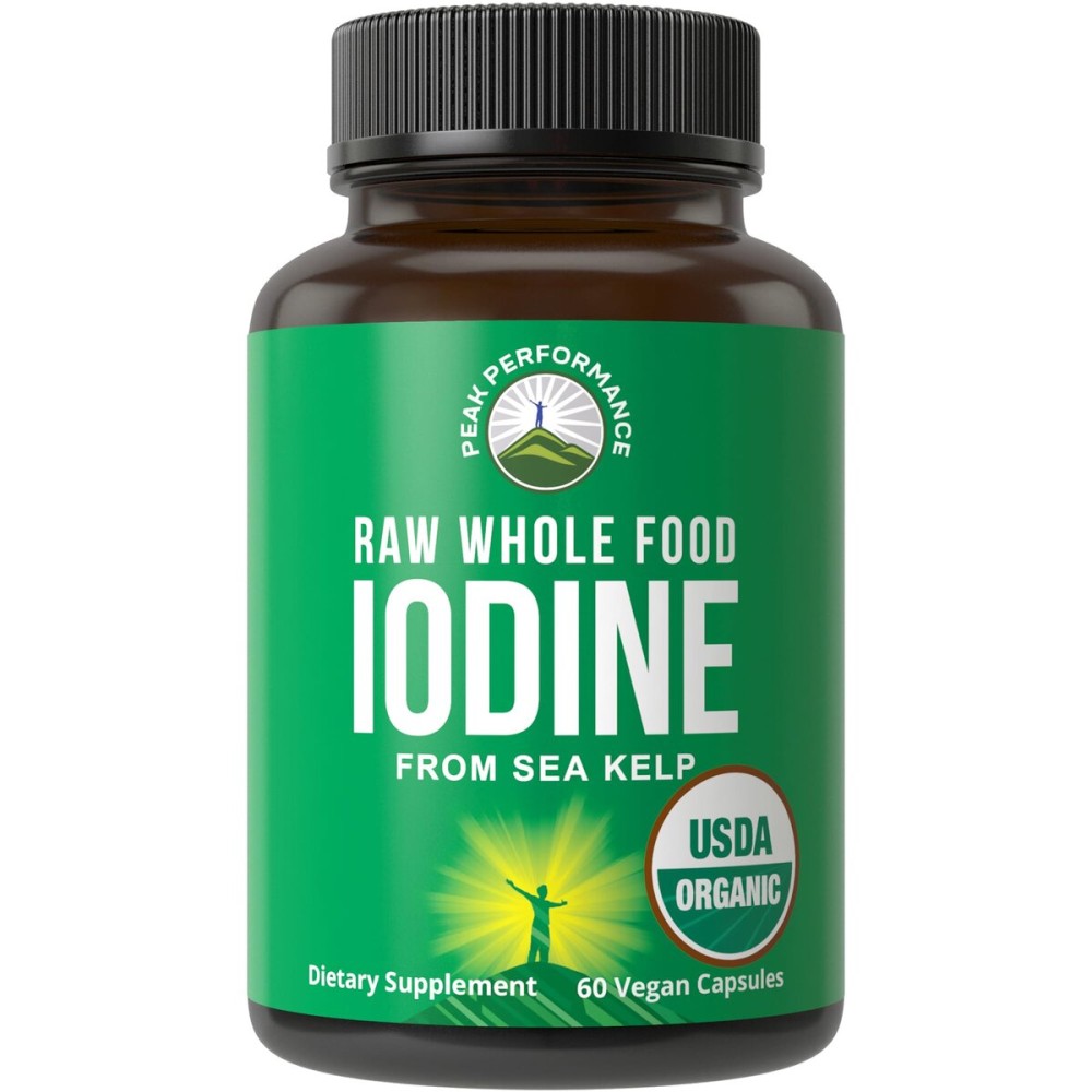 USDA Organic Raw Whole Food Iodine Supplement from Organic Kelp (Ascophyllum Nodosum). Potassium Iodide Support Tablets Alternative. for Thyroid, Energy, and Immune Support. 60 Vegan Capsules, Pills