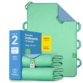 Improvia Positioning Bed Pad, with 8 Reinforced Handles, Quick-Drying, Washable, Waterproof, for Lifting, Turning, Transfering, Elderly and Incontinence Patients (Green, Pack of 2)