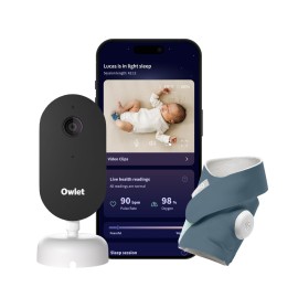 Owlet Dream Duo (Gen 3) Smart Baby Monitor All-in-One Bundle - 2K HD Video Baby Monitor with Alerts & Owlet Dream Sock Tracks Babys Oxygen, Heart Rate & Sleep | Health Insights via App | Bedtime Blue