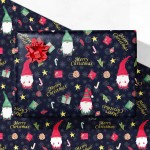 GIOLNIAY Gnome Christmas Wrapping Paper for Men Women Kids - Navy Blue Xmas Gift Wrap with Gnome & Merry Christmas Text - 4 Jumbo Sheets, 2840 Each, Easy to Store
