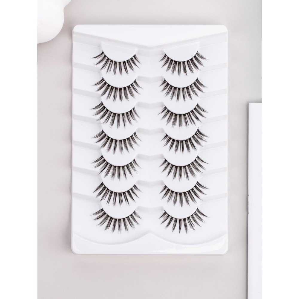 Manga Lashes Anime Eyelashes 10MM Wispy Lashes C Curl False Eyelashes Asian Korean Lash Strips Thin Band Fake Eyelash 7 Pair Siligli