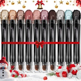 LUXAZA PRO Blue Eyeshadow Stick Makeup Set 10PCS, Neutral Shimmer And Matte Cream Eye Shadow Palette, Metallic Bronze Smoky Eyeliner Brightener Crayon Pencil Kit, Ideal Gift for Women -Mint Chocolate