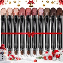 LUXAZA PRO Red Eyeshadow Stick Makeup Set 10PCS, Neutral Shimmer And Matte Cream Eye Shadow Palette, Metallic Bronze Smoky Eyeliner Brightener Crayon Pencil Kit, Ideal Gift for Women -Cashmere Blush