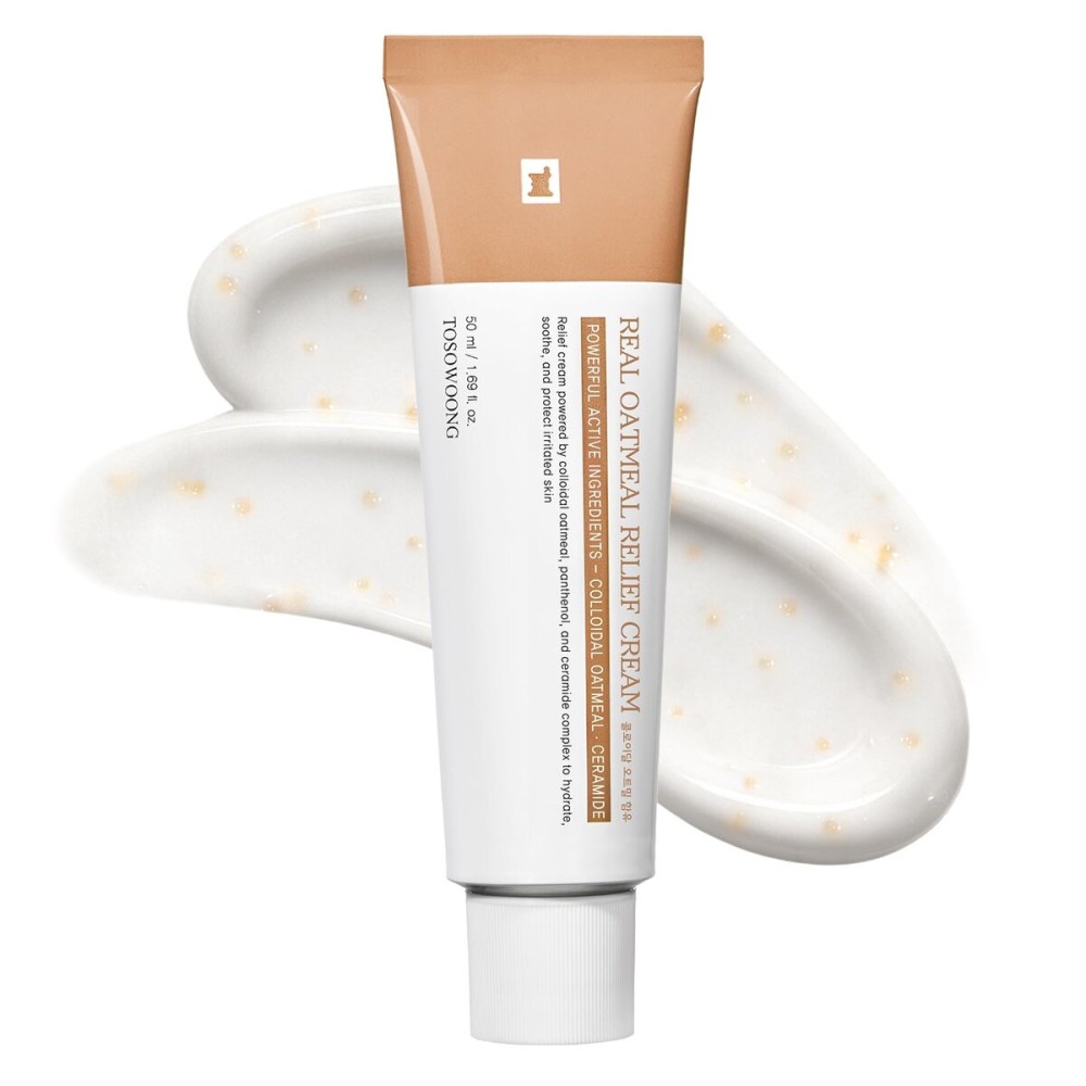 TOSOWOONG Real Oatmeal Relief Cream, Daily Face Moisturizer, Blemish Relief Care, Soothing Recovery, Moisture, Colloidal Oatmeal, Ceramide, Panthenol, Hyaluronic Acid, Korean Skincare 50ml 1.69 fl.oz.