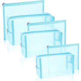 Boao 6 Pieces Mesh Makeup Bags Mesh Cosmetic Bag Portable Travel Organizing Zipper Pouch Toiletries Makeup Pouches for Home Office Travel Accessories(Light Blue)
