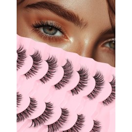 Wipsy Lashes Cat Eye 14MM False Eyelashes Natural Look C Curl Lash Strips 3D Volume Fake Eyelashes Thin Band Wispy Lashes Pack Siligli 7 Pair
