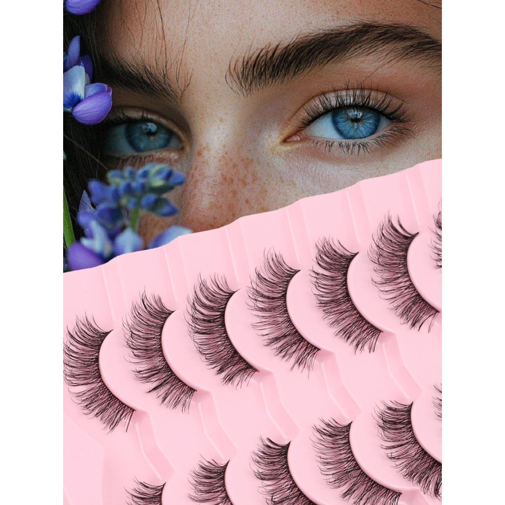 Natural Lashes Fake Eyelashes Pack C Curl Strip Lashes 13MM False Eyelashes Natural Looking 3D Volume Lash thin Band Eyelash Pack 7 Pair Siligli