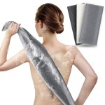 ARCH&M Exfoliating Washcloth (3 Pack), Japanese Body Scrubber for Shower, Long Nylon Towel for Back, Korean Exfoliation for Glowing Skin (Gray Black Off-White)
