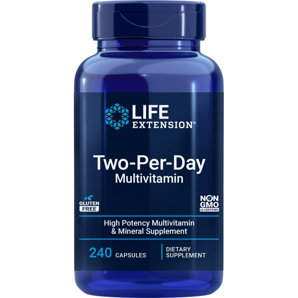 Life Extension Two-Per-Day Multivitamin, Vitamins B, C, D, zinc, Packed with Over 25 Vitamins, Minerals & extracts, Two-Month Supply, Non-GMO, Gluten-Free, 240 Capsules