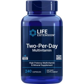 Life Extension Two-Per-Day Multivitamin, Vitamins B, C, D, zinc, Packed with Over 25 Vitamins, Minerals & extracts, Two-Month Supply, Non-GMO, Gluten-Free, 240 Capsules