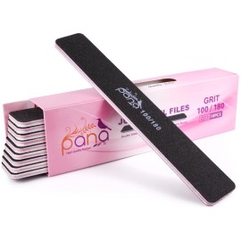 10PCS Jumbo Size PANA Professional Double Sided Nail Files - Black, 100/180 Grit - Emery Board Nail Buffering File Manicure Pedicure Nail Polisher Washable