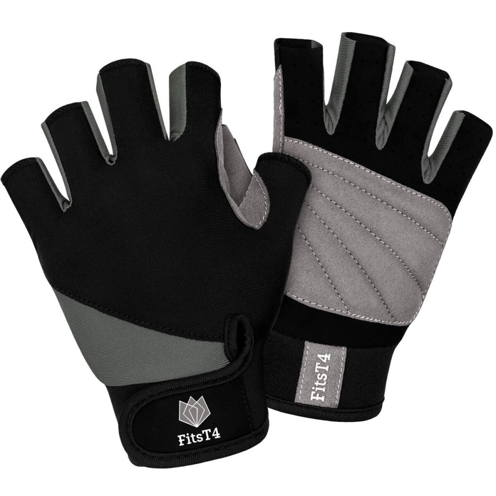 FitsT4 Sports Half Finger Padded Palm Gloves for Diving, Sailing, Jet Skiing, Stand-UP Boarding, Kayaking and Water Skiing, Suitable for Men&Women&Youth Gray L